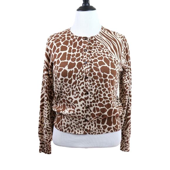 Ann Taylor Size L Cotton Animal Print Ann Cardigan Warm Rosewood - Picture 3 of 10